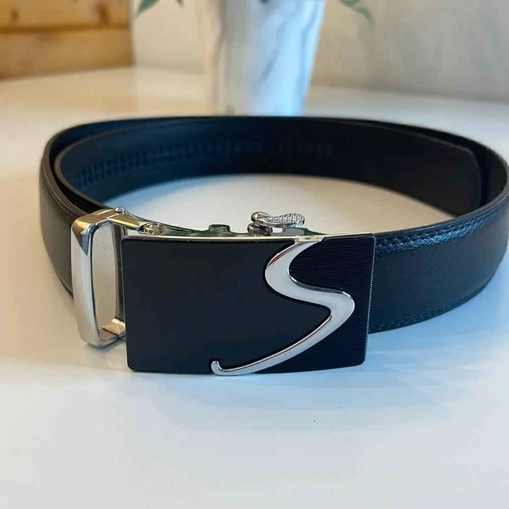 Black Leather fashion buckle belt.  44 inches.  NWOT